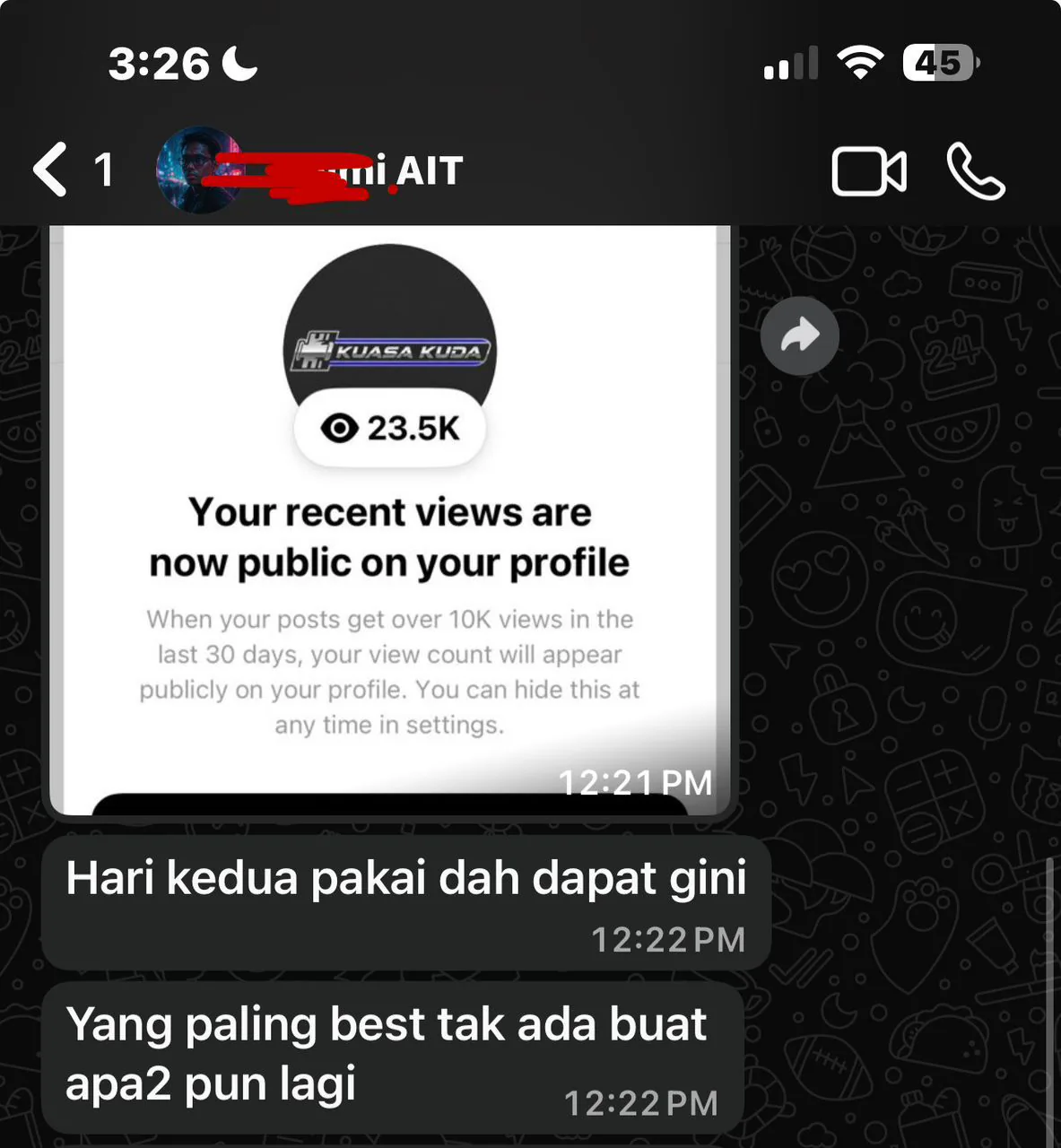 Hari kedua pakai dah dapat gini. Yang paling best tak ada buat apa-apa pun lagi.